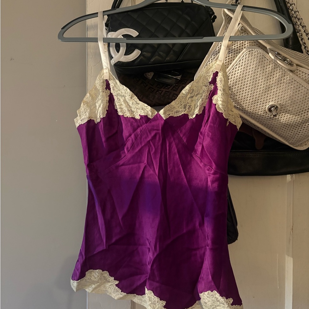 Vintage Silk Slip Purple and Cream Lace Camisole